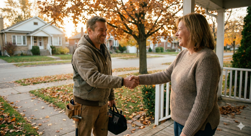 Professional greeting homeowner