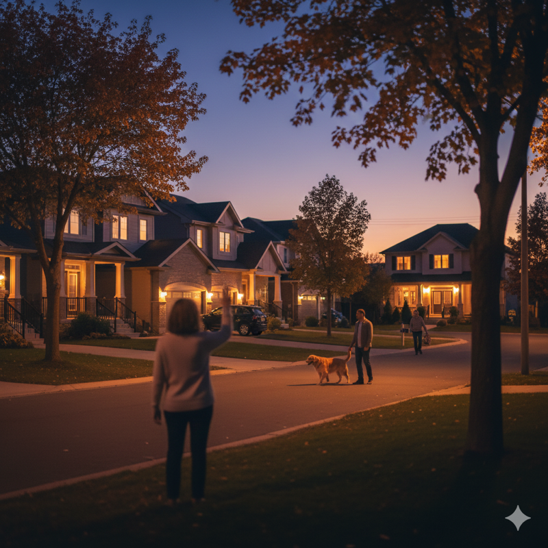 Canadian neighborhood at dusk