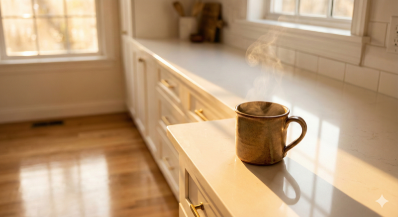Warm kitchen with coffee